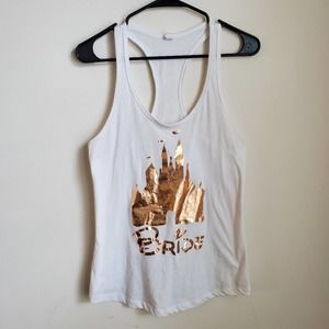 Disney Bride Tank Top White Gold Metallic Cinderella Castle Wedding Bachelorette